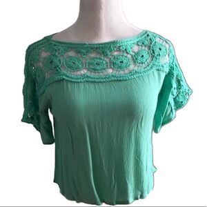 New Staring at Stars Green Crochet Top Sz S